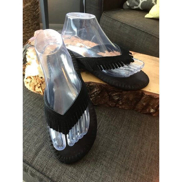 Lauren Suede Fringe Flip Flops in Black Size 7.5 - Picture 1 of 5